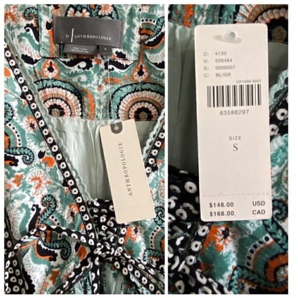 Anthropologie Astrid tunic mini dress in blue green‎ motif, New with tag - Picture 13 of 16